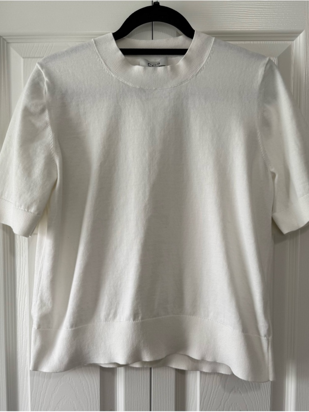COS White Short Sleeve Knit Top Minimalist Cotton Sweater Size Large